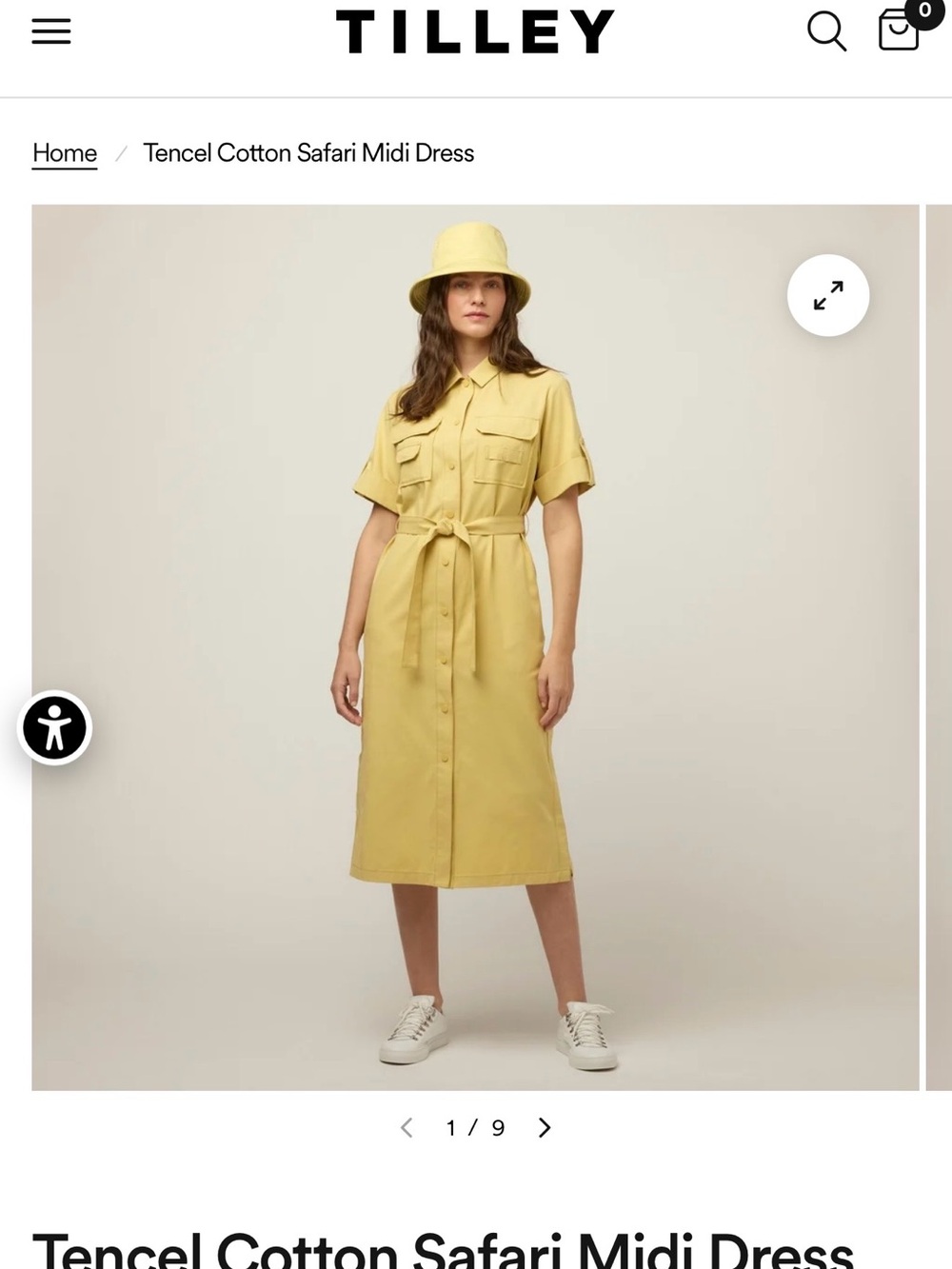 Tilley Tencel Cotton Safari Midi Dress — Yellow